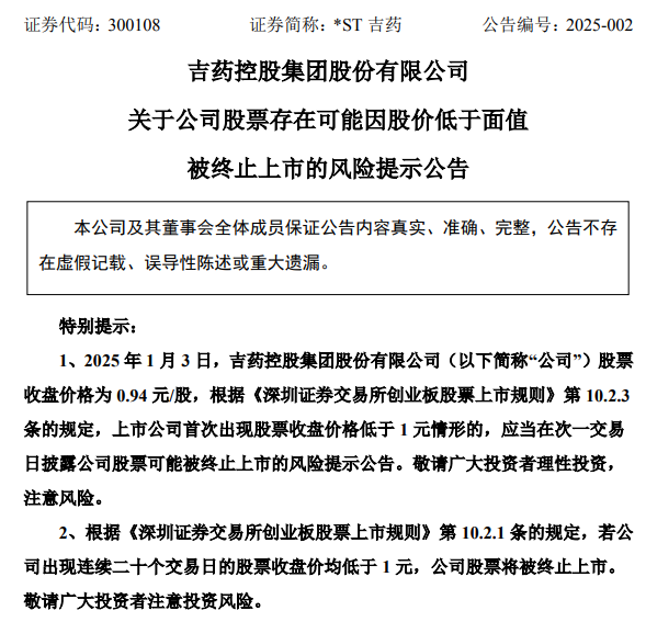 *ST嘉寓提示存在“面值退”風(fēng)險(xiǎn)，收盤(pán)價(jià)首次低于1元/股