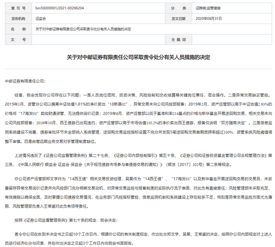 “1號”罰單！中郵證券