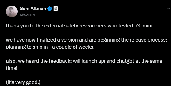 DeepSeek動(dòng)搖信心？OpenAI或在周五緊急上線最強(qiáng)模型O3 Mini