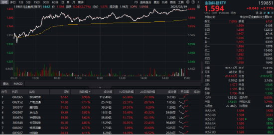 A股低開高走！科技火速奪回C位，AI全線反攻，金融科技ETF（159851）、創(chuàng)業(yè)板人工智能ETF華寶聯(lián)袂漲超2%