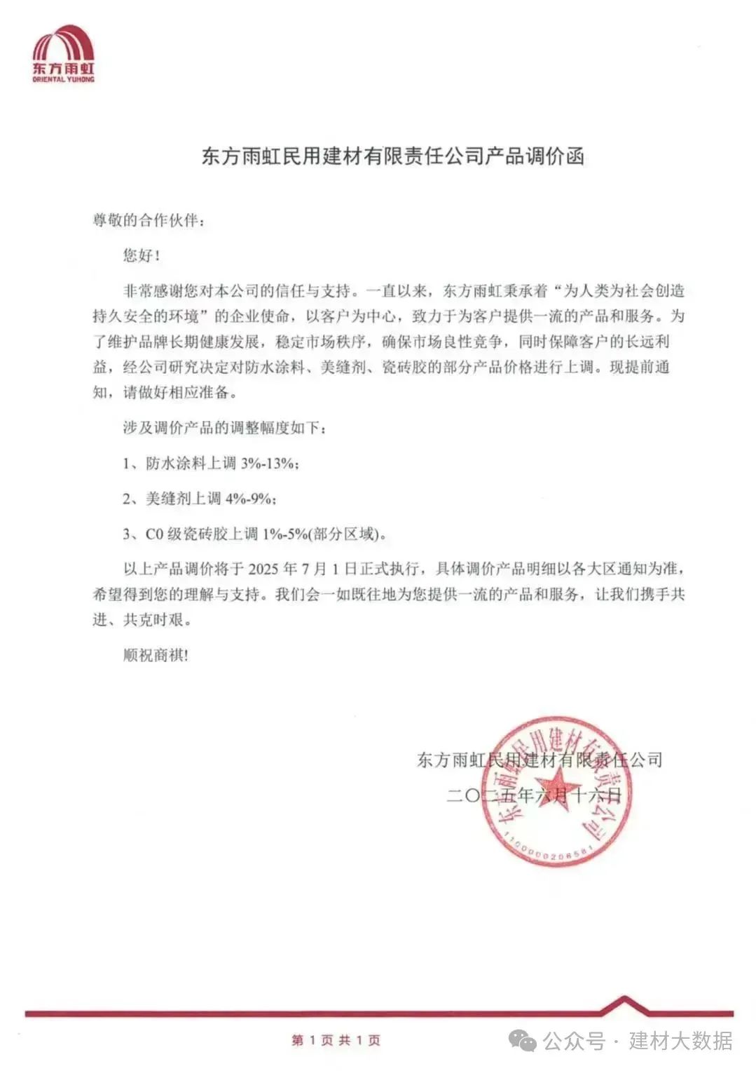成本高壓難頂！防水“三巨頭”東方雨虹、科順、北新齊發(fā)漲價(jià)函
